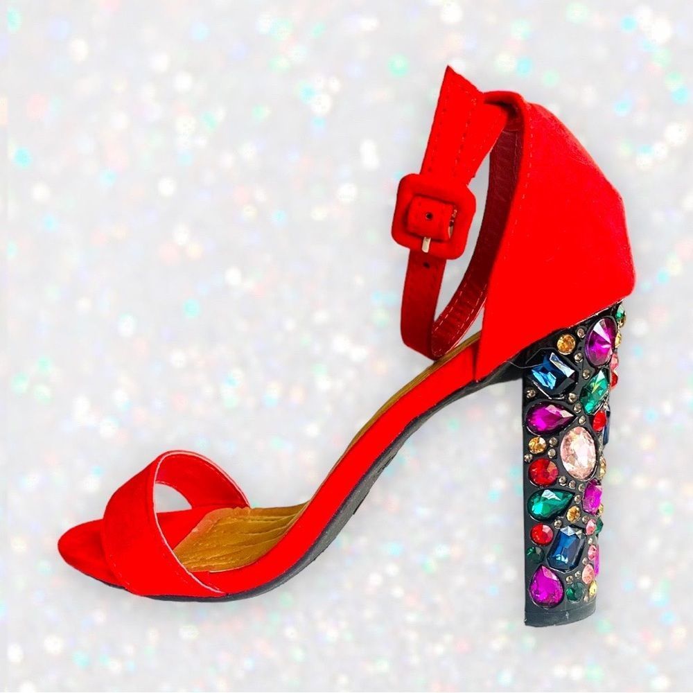 Bamboo Bejeweled Red Heel Sandals